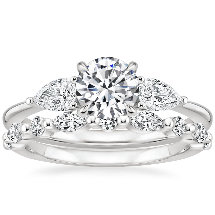 18K White Gold Adorned Opera Diamond Ring (1/2 ct. tw.) with Versailles Diamond Ring (3/8 ct. tw.)