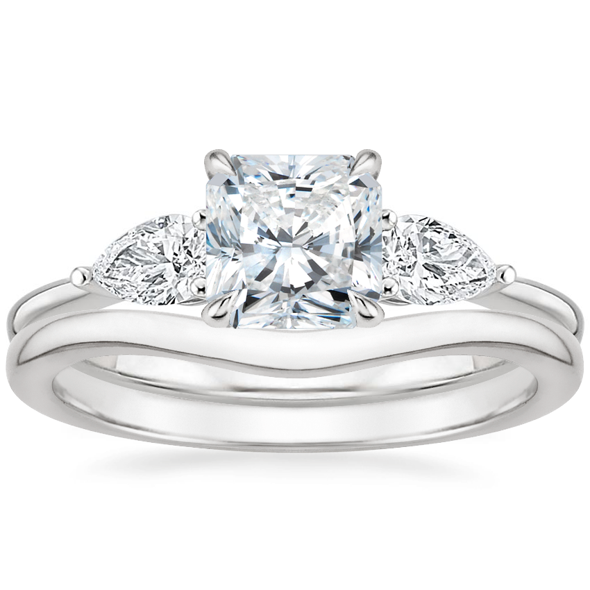 18K White Gold Adorned Opera Diamond Ring (1/2 ct. tw.) with Petite Curved Wedding Ring