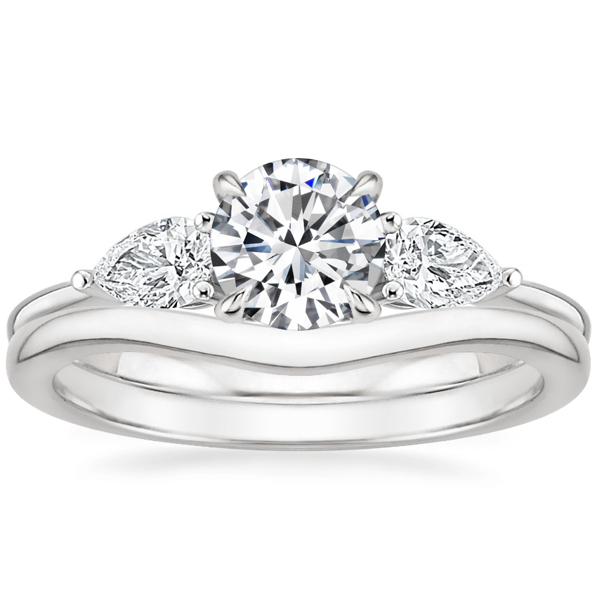 18K White Gold Adorned Opera Diamond Ring (1/2 ct. tw.) with Petite Curved Wedding Ring