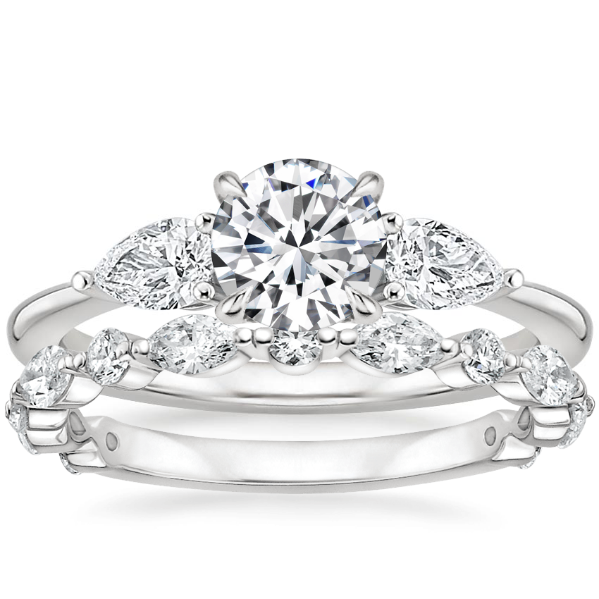 18K White Gold Adorned Opera Diamond Ring (1/2 ct. tw.) with Luxe Versailles Diamond Ring (1/2 ct. tw.)