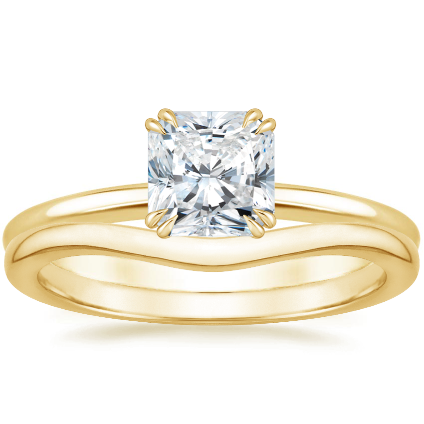 18K Yellow Gold Aveline Ring with Petite Curved Wedding Ring