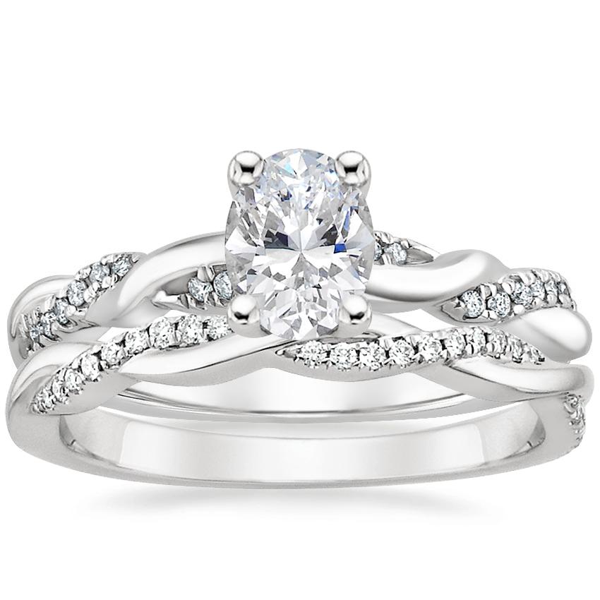 18K White Gold Tressa Diamond Ring with Petite Twisted Vine Diamond Ring (1/8 ct. tw.)