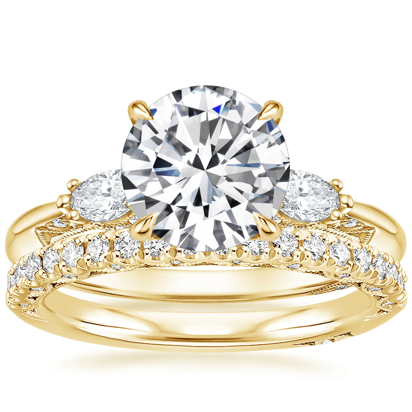 18K Yellow Gold Simply Tacori Three Stone Marquise Diamond Ring with Tacori Petite Crescent Diamond Ring (1/4 ct. tw.)