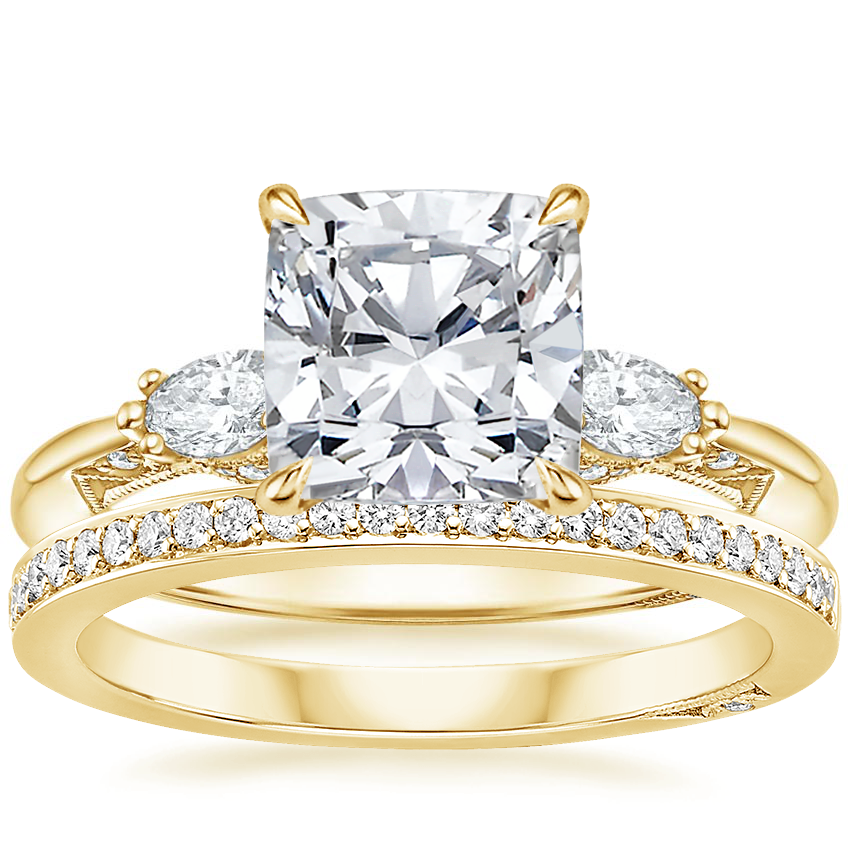18K Yellow Gold Simply Tacori Three Stone Marquise Diamond Ring with Tacori Dantela Diamond Ring (1/8 ct. tw.)