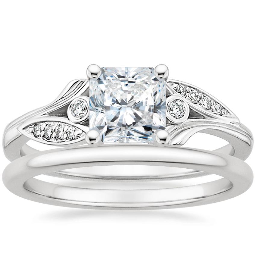 Platinum Jasmine Diamond Ring with Petite Comfort Fit Wedding Ring