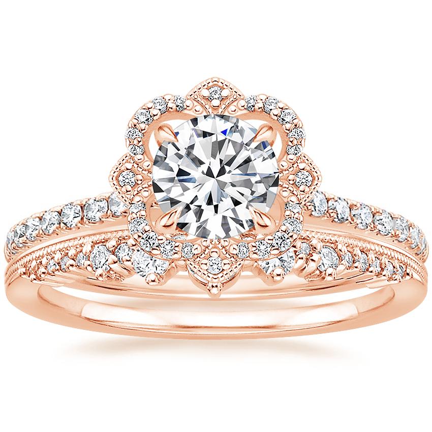 14K Rose Gold Reina Diamond Ring (1/4 ct. tw.) with Crown Diamond Ring ...