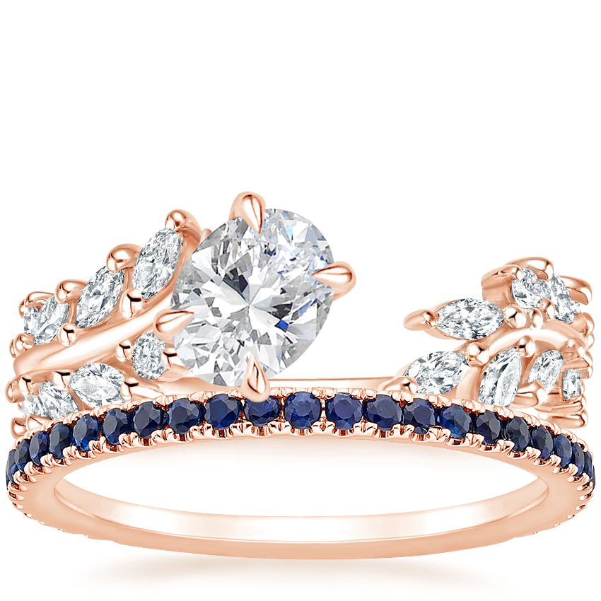 14K Rose Gold Sweeping Ivy Diamond Ring (1/2 ct. tw.) with Luxe Ballad Sapphire Ring