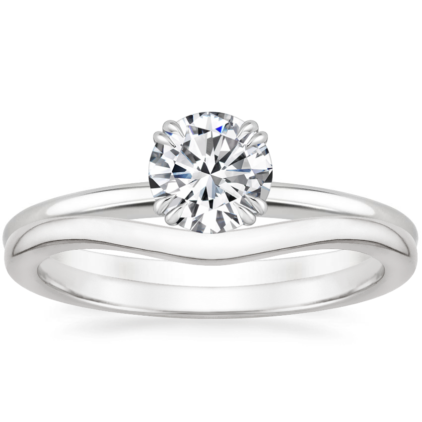 18K White Gold Aveline Ring with Petite Curved Wedding Ring
