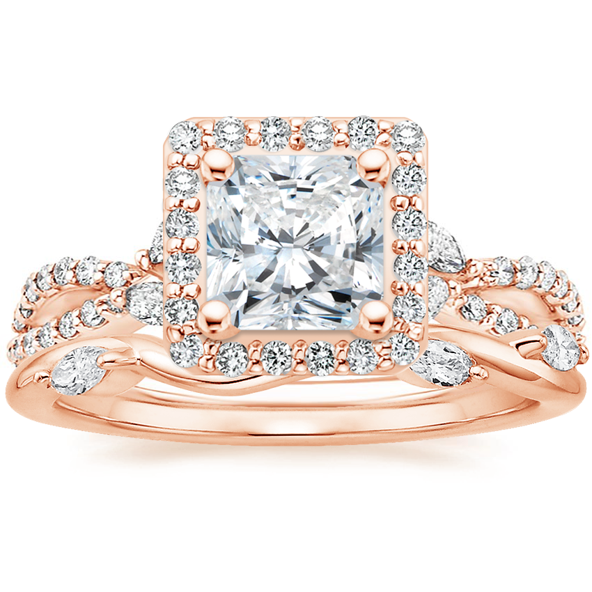 14K Rose Gold Luxe Willow Halo Diamond Ring (1/2 ct. tw.) with Winding Willow Diamond Ring (1/8 ct. tw.)