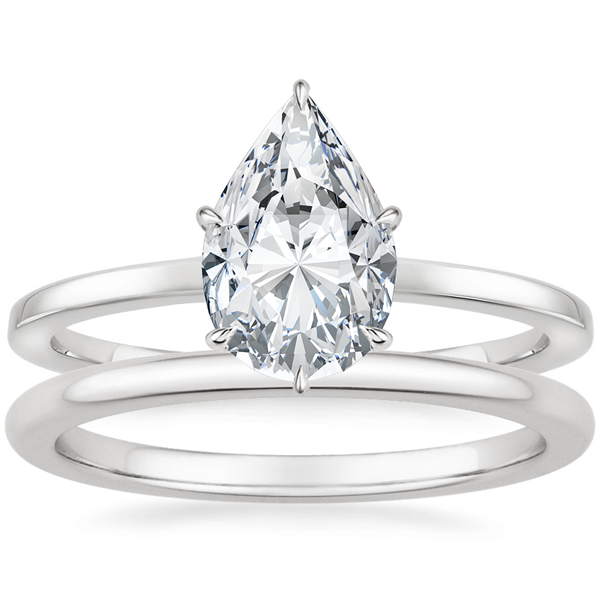 Platinum Secret Halo Six-Prong Diamond Ring with Petite Comfort Fit Wedding Ring
