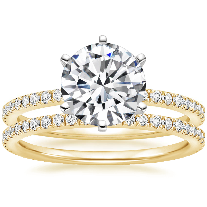 18K Yellow Gold Six Prong Luxe Ballad Diamond Ring with Ballad Eternity Diamond Ring (1/3 ct. tw.)