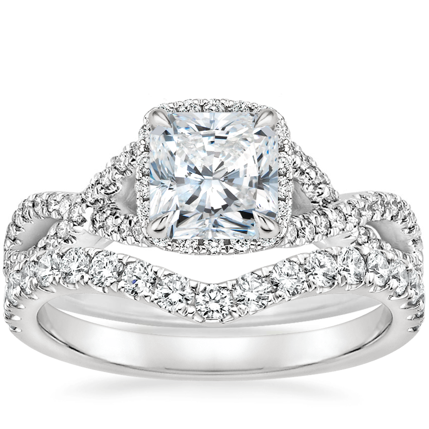18K White Gold Entwined Halo Diamond Ring (1/3 ct. tw.) with Luxe Flair Diamond Ring (1/3 ct. tw.)