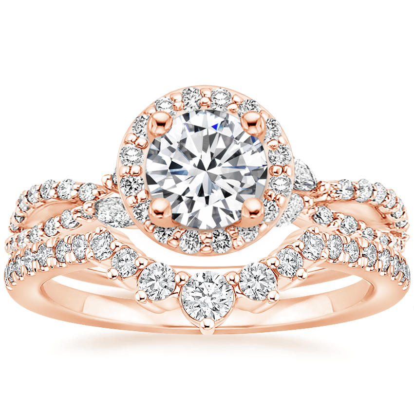 14K Rose Gold Luxe Willow Halo Diamond Ring (2/5 ct. tw.) with Luxe Belle Diamond Ring (1/4 ct. tw.)