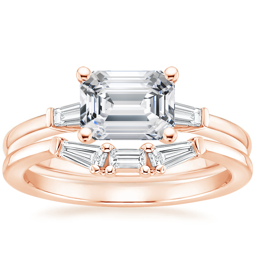 14K Rose Gold East West Tapered Baguette Diamond Ring with Tapered Baguette Diamond Ring