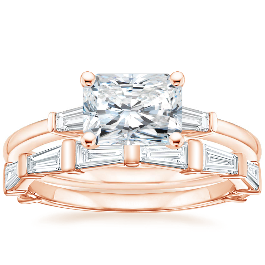14K Rose Gold East West Tapered Baguette Diamond Ring with Memoir Baguette Diamond Ring (3/4 ct. tw.)