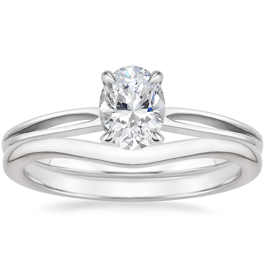 18K White Gold Kalina Ring with Petite Curved Wedding Ring