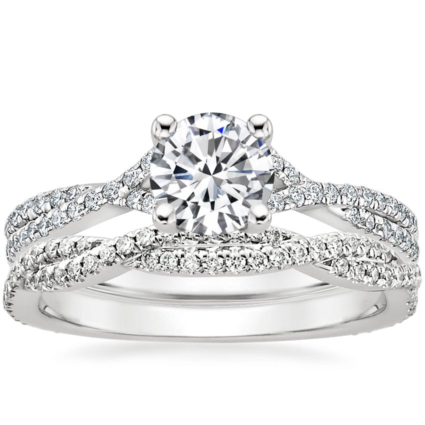 18K White Gold Serenity Diamond Ring with Petite Luxe Twisted Vine Diamond Ring (1/4 ct. tw.)