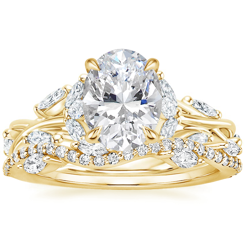 18K Yellow Gold Secret Garden Diamond Ring (1/2 ct. tw.) with Luxe Winding Willow Diamond Ring (1/4 ct. tw.)