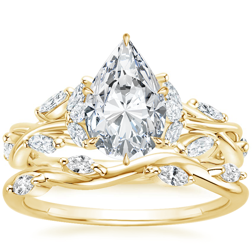 18K Yellow Gold Secret Garden Diamond Ring (1/2 ct. tw.) with Winding Willow Diamond Ring (1/8 ct. tw.)