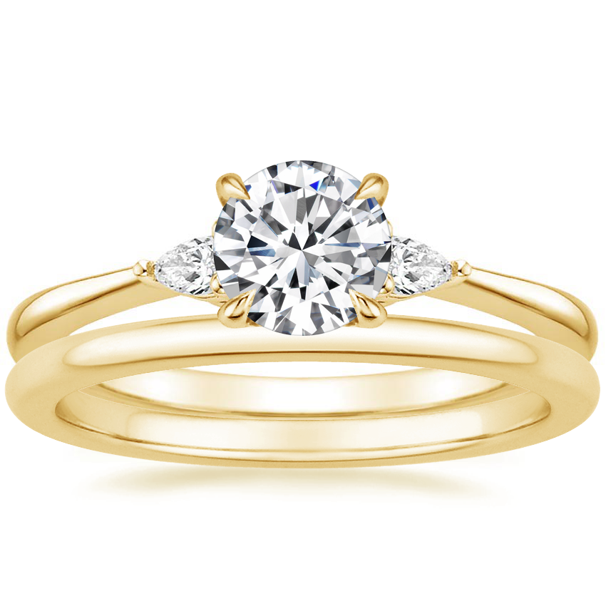 18K Yellow Gold Aria Diamond Ring with Petite Comfort Fit Wedding Ring