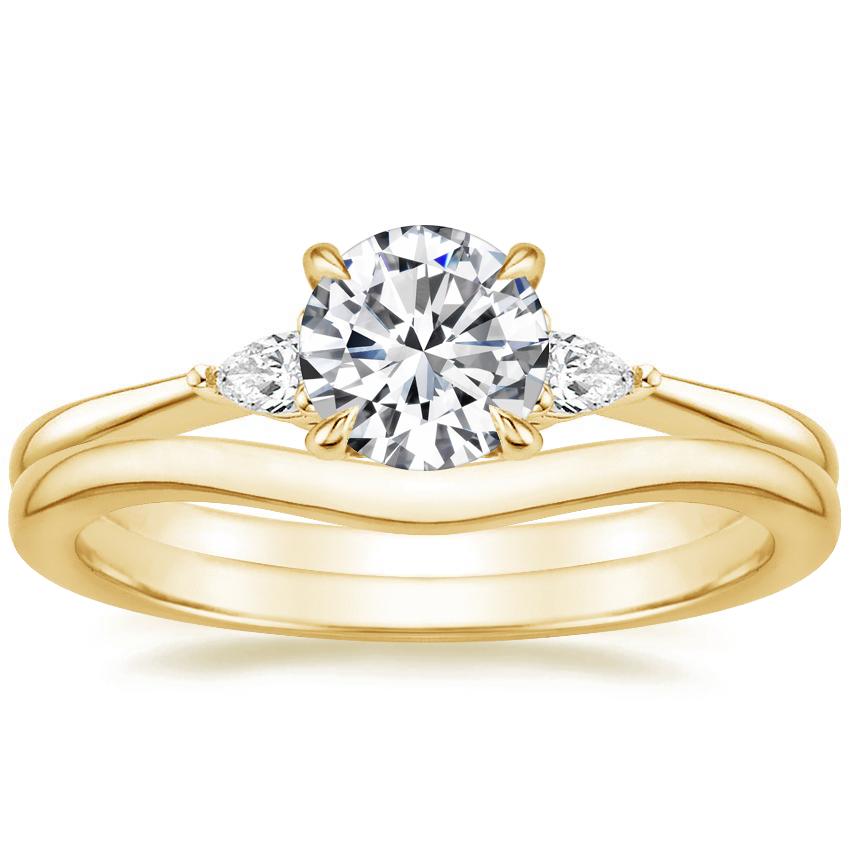 18K Yellow Gold Aria Diamond Ring with Petite Curved Wedding Ring