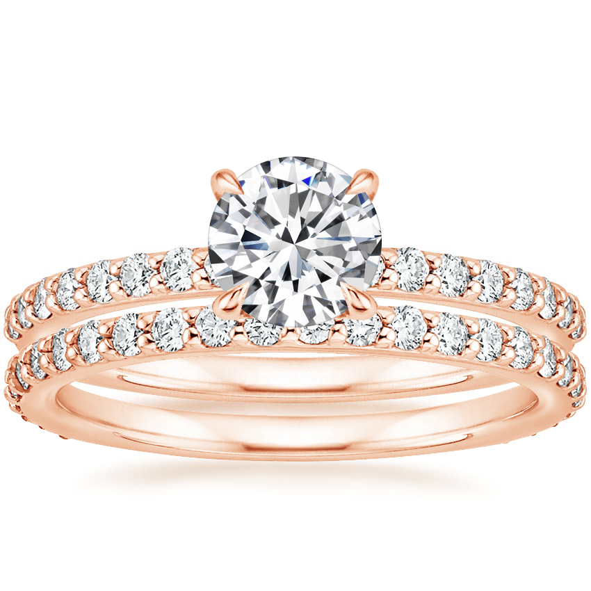 14K Rose Gold Cecilia Diamond Ring (1/3 ct. tw.) with Luxe Petite Shared Prong Diamond Ring (3/8 ct. tw.)
