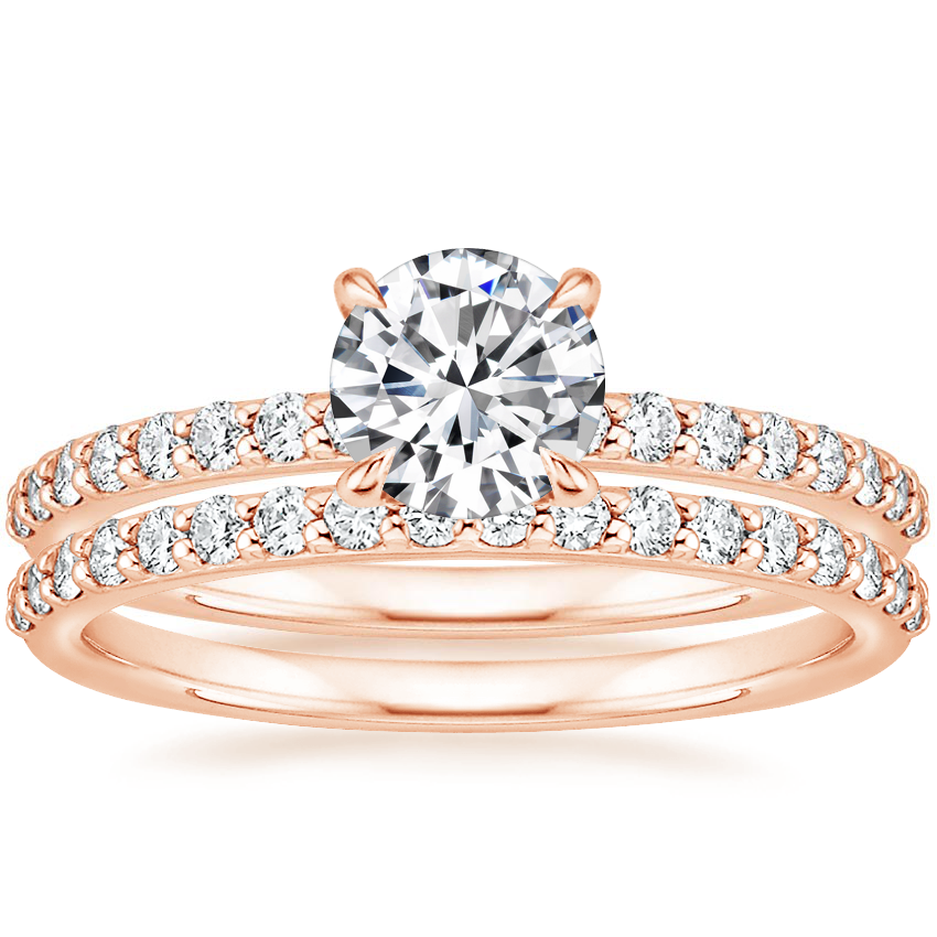 14K Rose Gold Cecilia Diamond Ring (1/3 ct. tw.) with Petite Shared Prong Diamond Ring (1/4 ct. tw.)