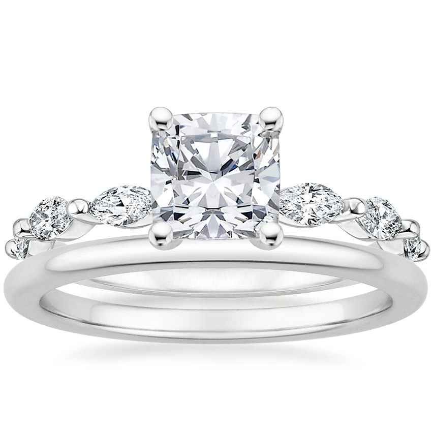 18K White Gold Joelle Diamond Ring (1/3 ct. tw.) with Petite Comfort Fit Wedding Ring