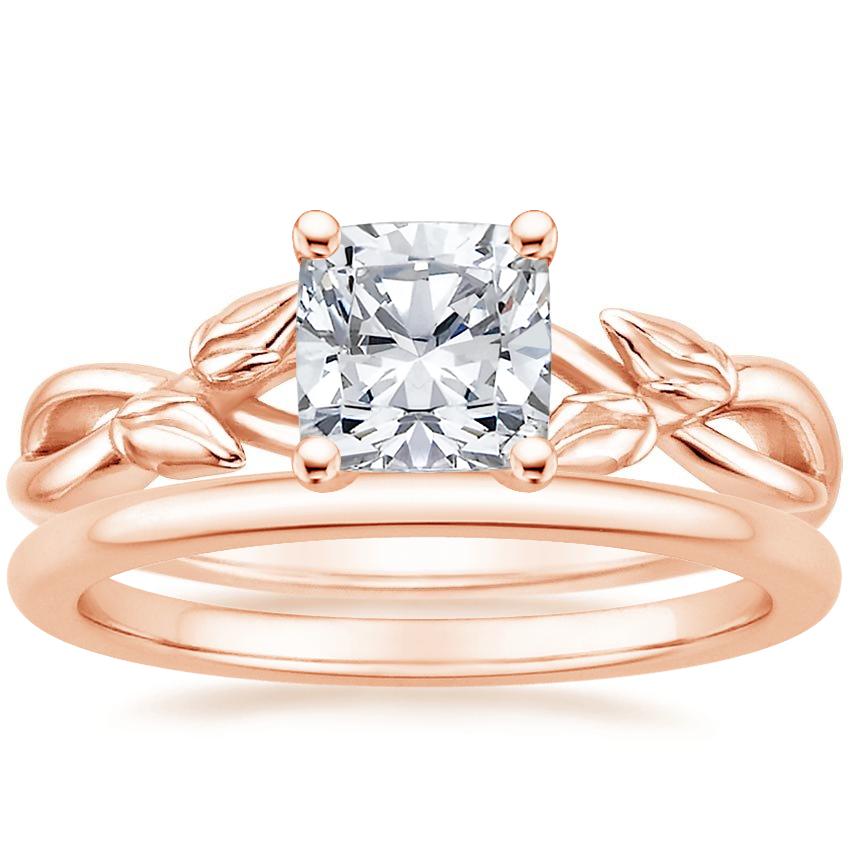 14K Rose Gold Budding Willow Ring with Petite Comfort Fit Wedding Ring
