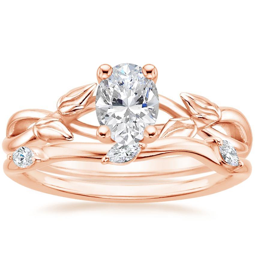 14K Rose Gold Budding Willow Ring with Willow Diamond Ring (1/10 ct. tw.)