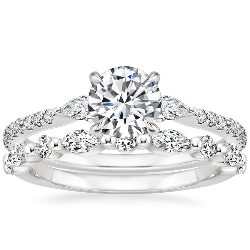 18K White Gold Luxe Aria Diamond Ring (1/3 ct. tw.) with Versailles Diamond Ring (3/8 ct. tw.)