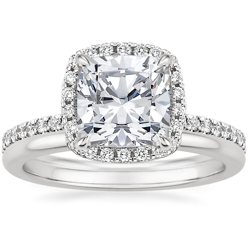 18K White Gold Waverly Diamond Ring (1/2 ct. tw.) with Petite Comfort Fit Wedding Ring