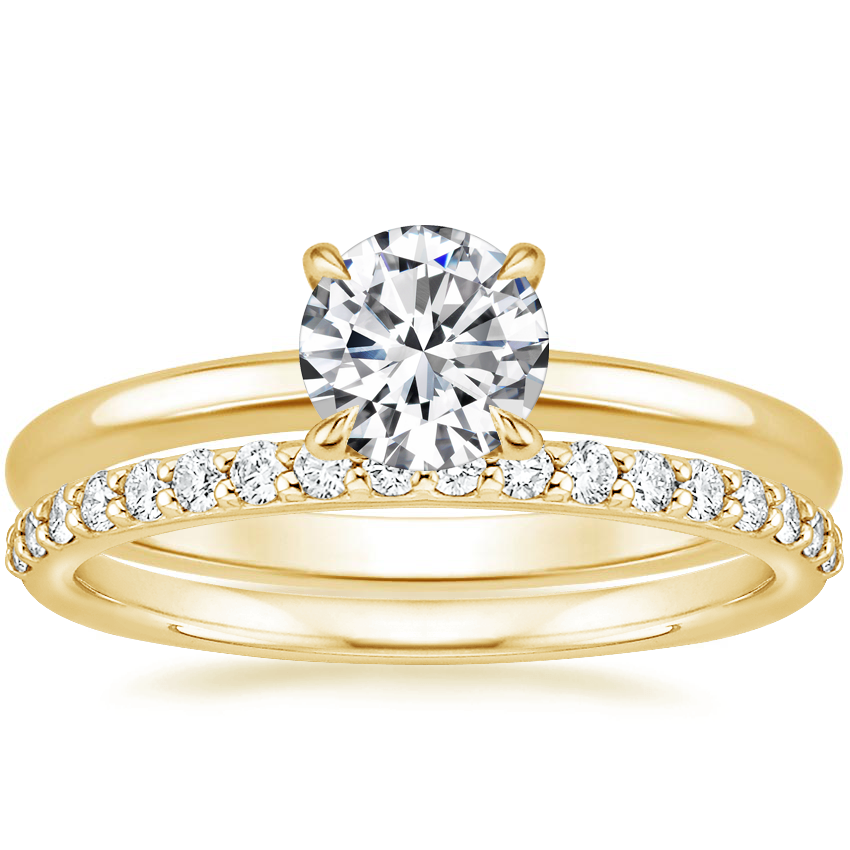 18K Yellow Gold Elodie Ring with Petite Shared Prong Diamond Ring (1/4 ct. tw.)