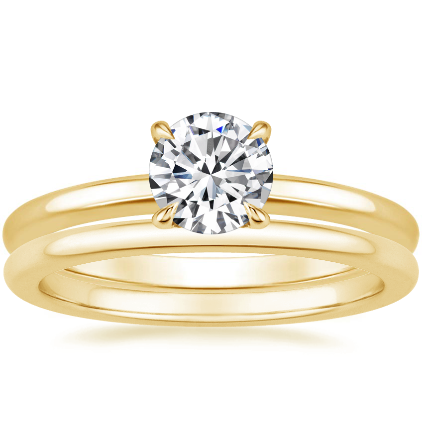 18K Yellow Gold Elodie Ring with Petite Comfort Fit Wedding Ring