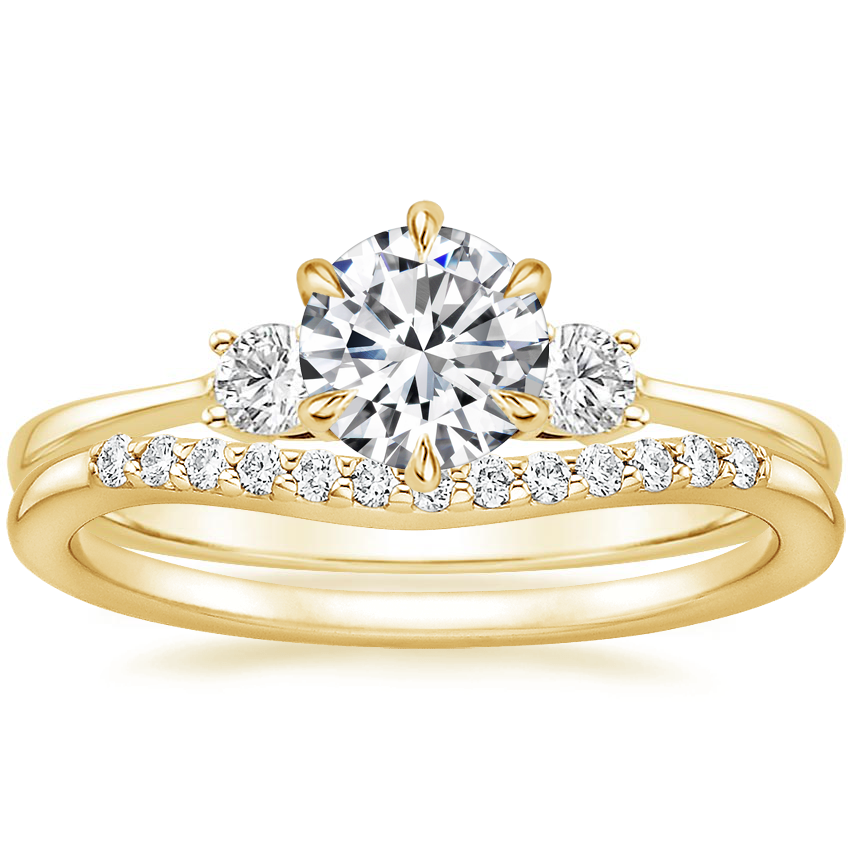 18K Yellow Gold Six Prong Selene with Petite Curved Diamond Ring (1/10 ct. tw.)