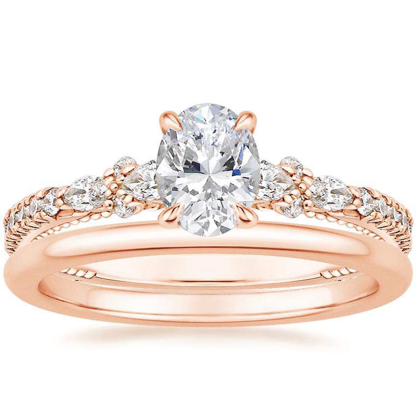 14K Rose Gold Primrose Diamond Ring with Petite Comfort Fit Wedding Ring