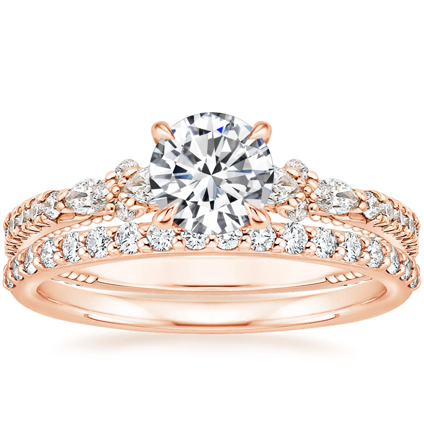 14K Rose Gold Primrose Diamond Ring with Petite Shared Prong Diamond Ring (1/4 ct. tw.)