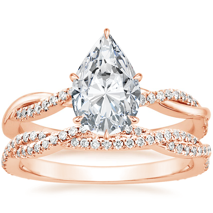 14K Rose Gold Petite Twisted Vine Diamond Ring (1/8 ct. tw.) with Petite Luxe Twisted Vine Diamond Ring (1/3 ct. tw.)