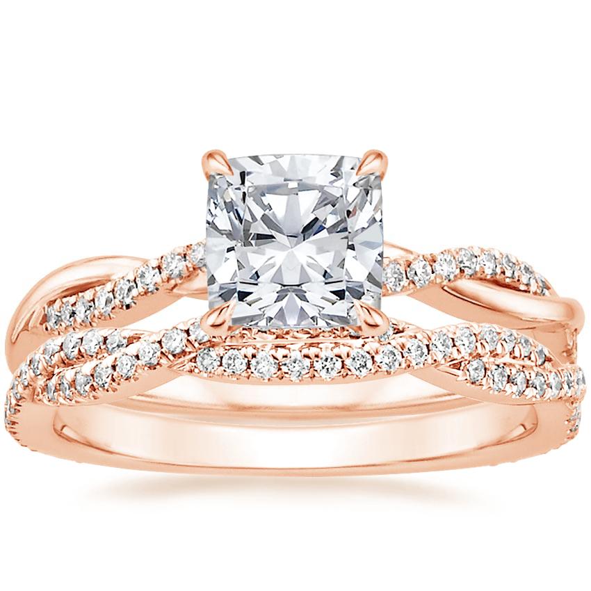 14K Rose Gold Petite Twisted Vine Diamond Ring (1/8 ct. tw.) with Petite Luxe Twisted Vine Diamond Ring (1/3 ct. tw.)