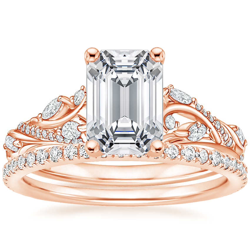 14K Rose Gold Begonia Vine Diamond Ring (1/2 ct. tw.) with Luxe Ballad Diamond Ring (1/4 ct. tw.)
