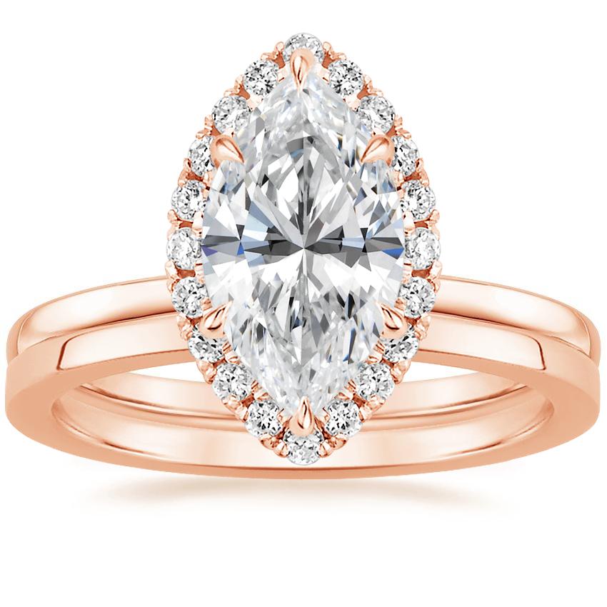 14K Rose Gold Vienna Diamond Ring with Petite Quattro Wedding Ring