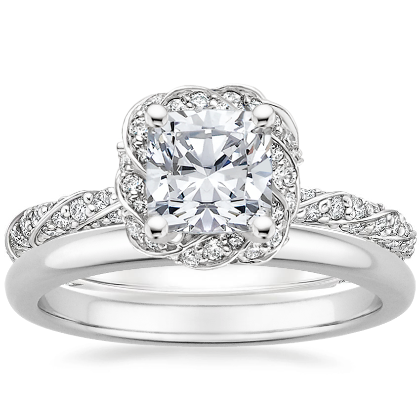 18K White Gold Cordoba Diamond Ring with 2mm Comfort Fit Wedding Ring