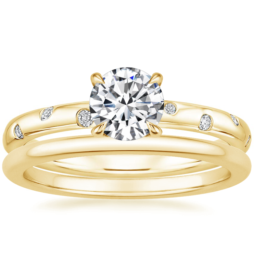 18K Yellow Gold Corinne Diamond Ring with Petite Comfort Fit Wedding Ring