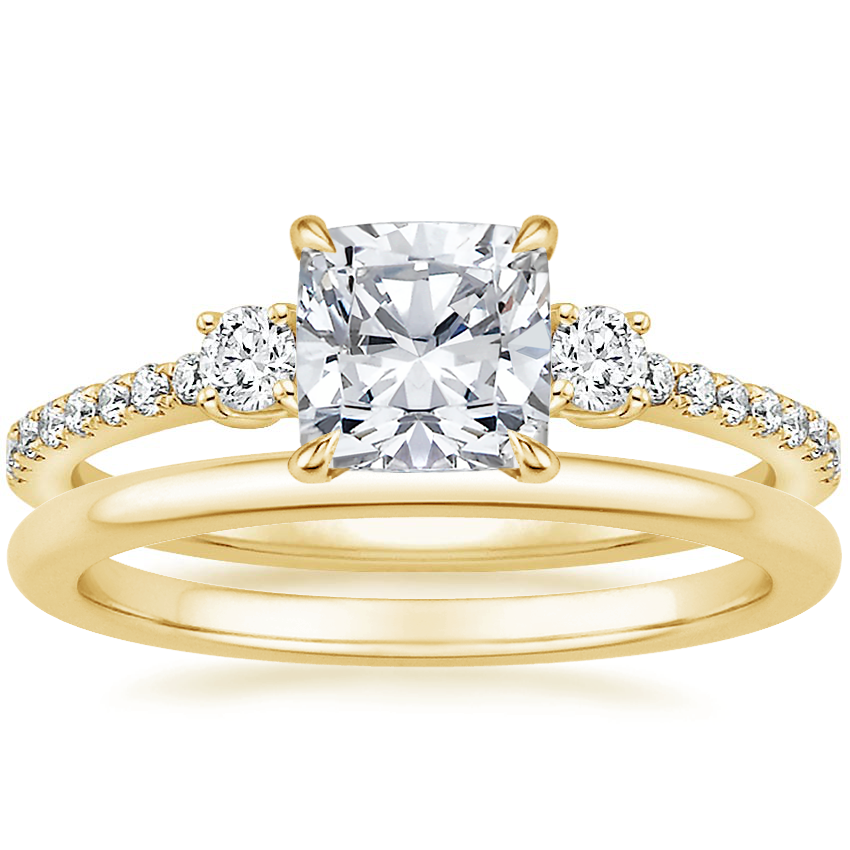 18K Yellow Gold Lyra Diamond Ring (1/4 ct. tw.) with Petite Comfort Fit Wedding Ring