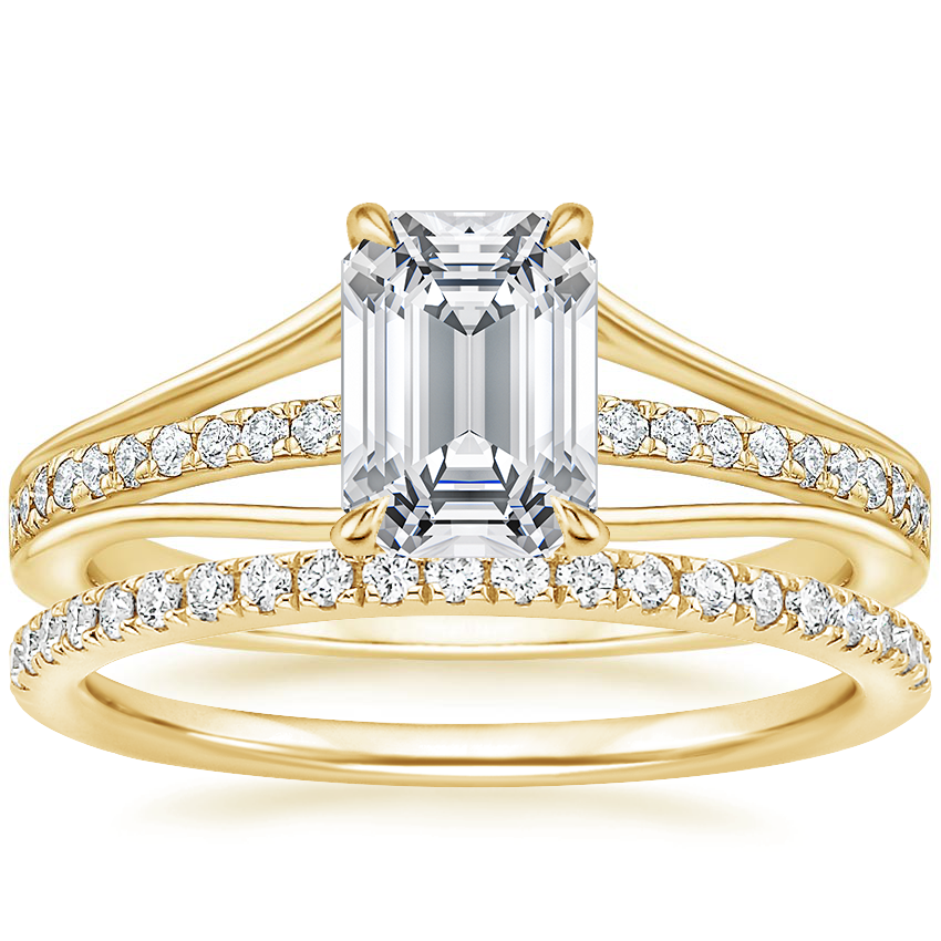 18K Yellow Gold Tressa Split Shank Diamond Ring with Ballad Diamond Ring (1/6 ct. tw.)