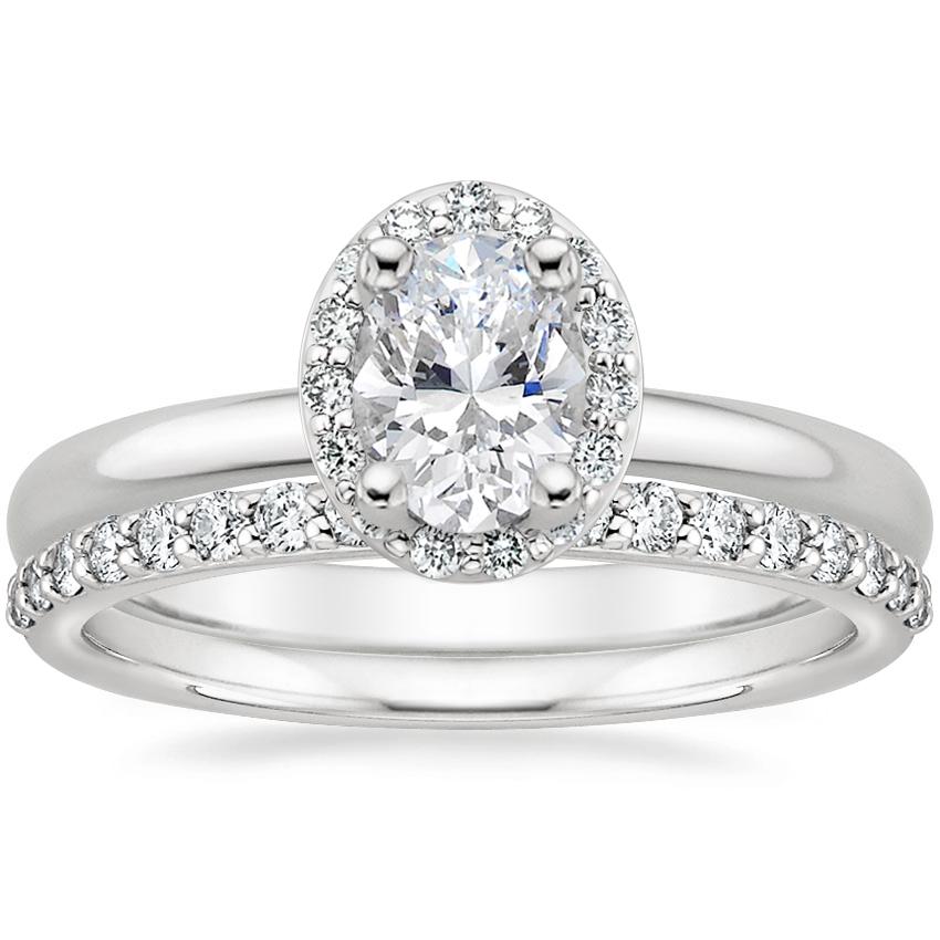 18K White Gold Fancy Halo Diamond Ring (1/8 ct. tw.) with Petite Shared ...