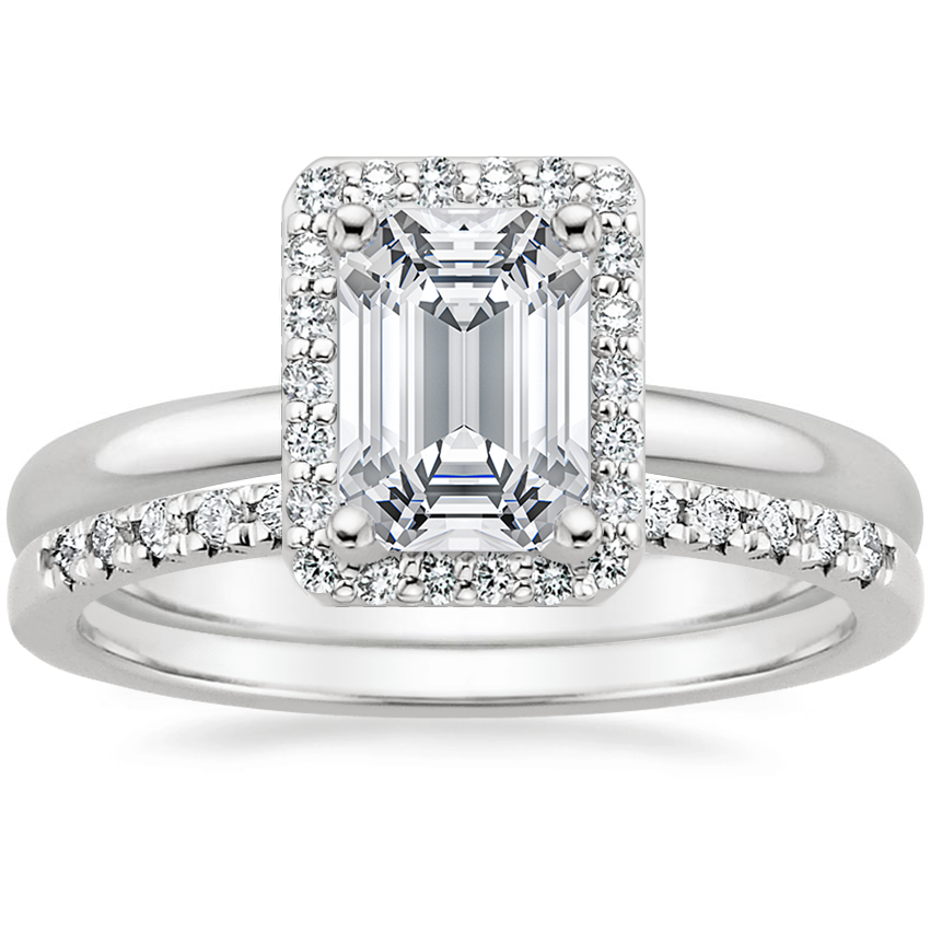 18K White Gold Fancy Halo Diamond Ring (1/6 ct. tw.) with Sonora Diamond Ring (1/8 ct. tw.)