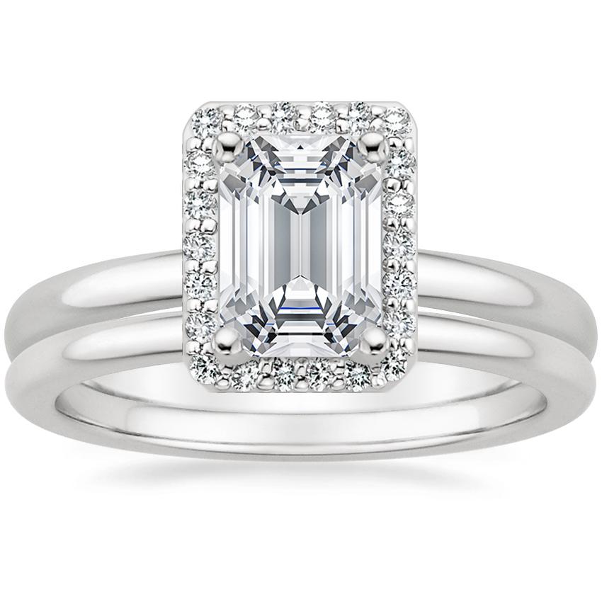 Platinum Fancy Halo Diamond Ring (1/8 ct. tw.) with Petite Comfort Fit Wedding Ring
