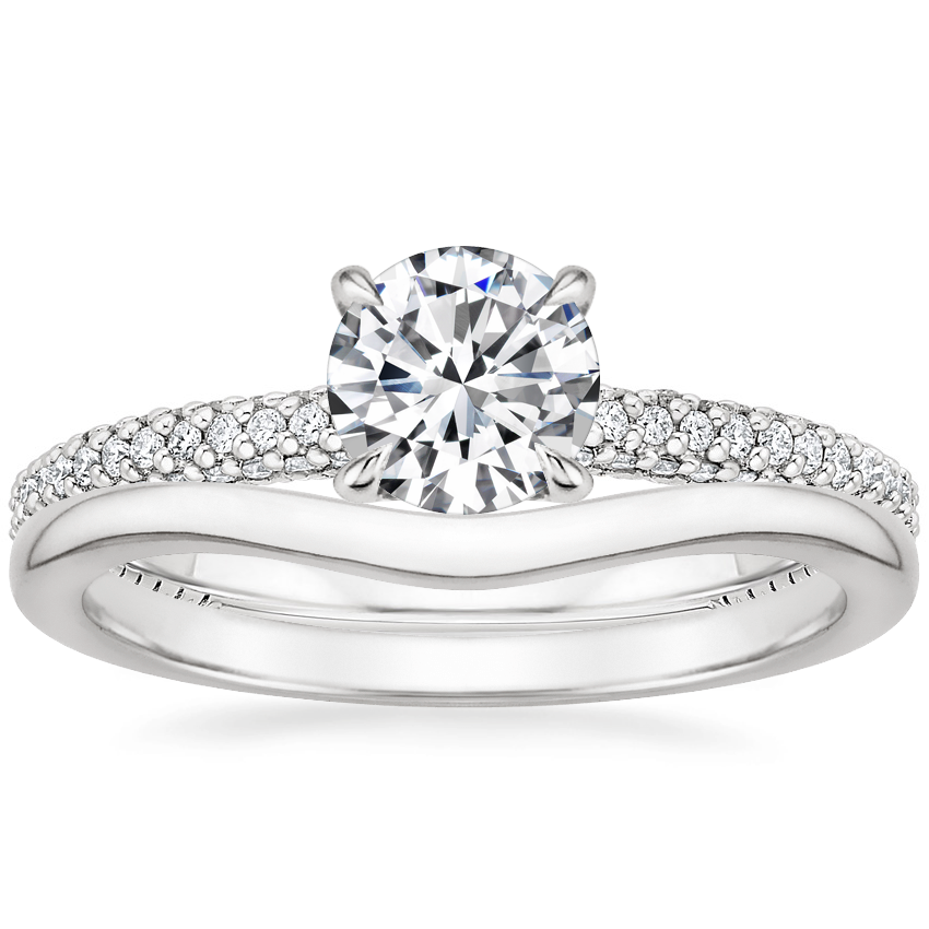 18K White Gold Luxe Valencia Diamond Ring (1/2 ct. tw.) with Petite Curved Wedding Ring