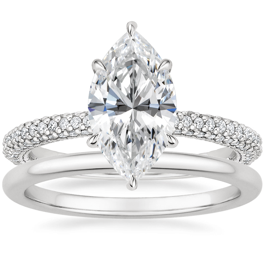 18K White Gold Luxe Valencia Diamond Ring (1/2 ct. tw.) with Petite Comfort Fit Wedding Ring